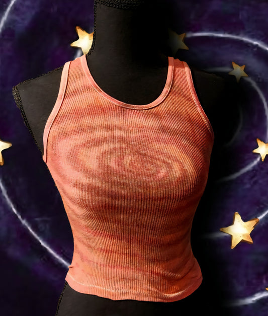 Fitted upcycled spiral fabric dyed tank top